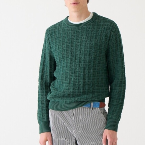 J Crew forest green check knit sweater cotton crewneck size small - Picture 4 of 11